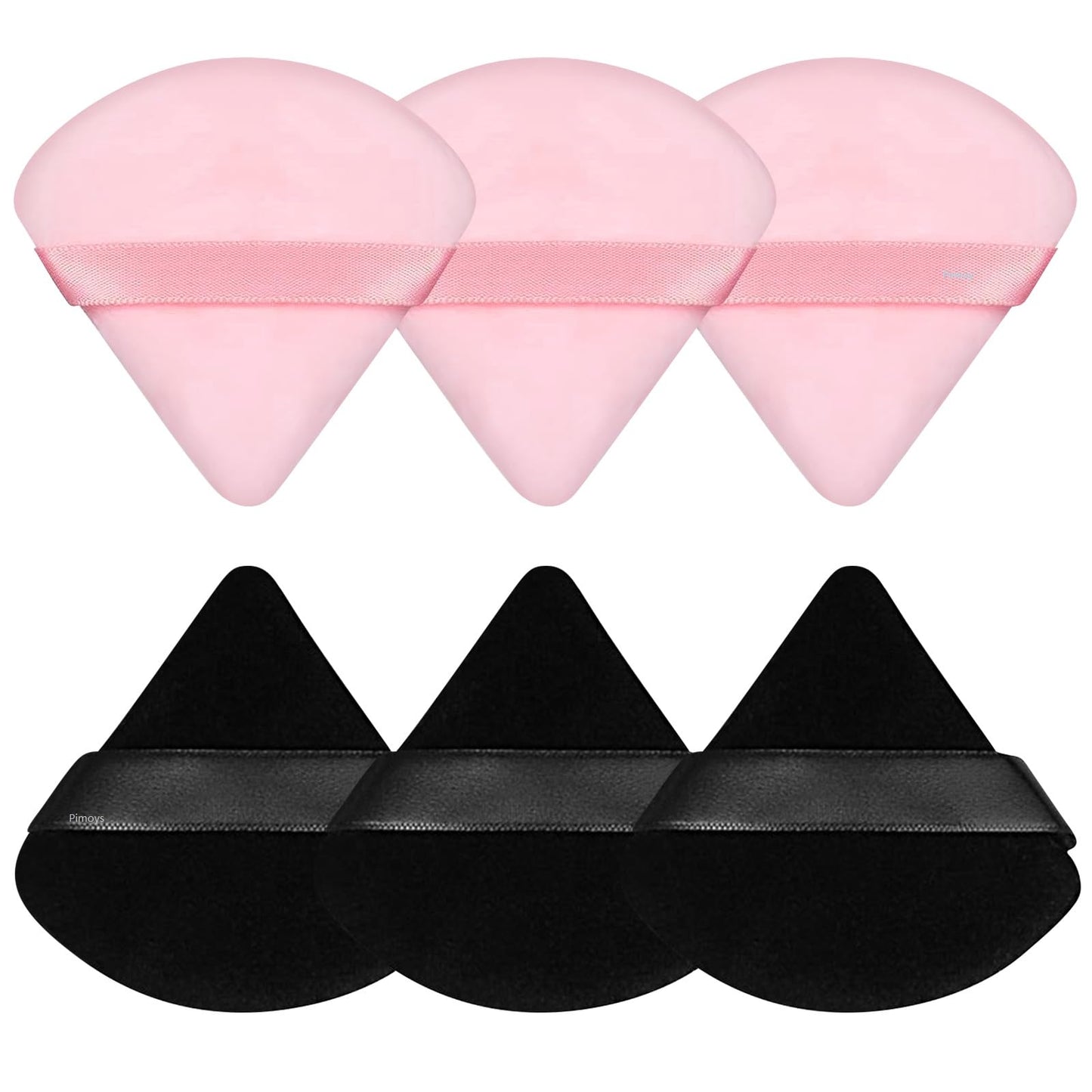 Pimoys 6 Pieces Powder Puff, Face Makeup Sponge Soft Velour Triangle Powder Puffs Beauty Sponge for Loose Powder (Black, Pink)
